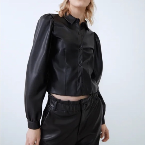 Zara Leather Shirt Jacket - Picture 1 of 7